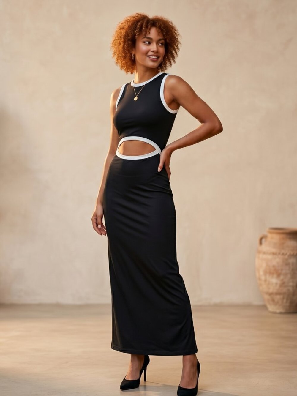 NWT | CupTacc Black & White Cut-Out Maxi Dress | Ribbed Knit | Size L